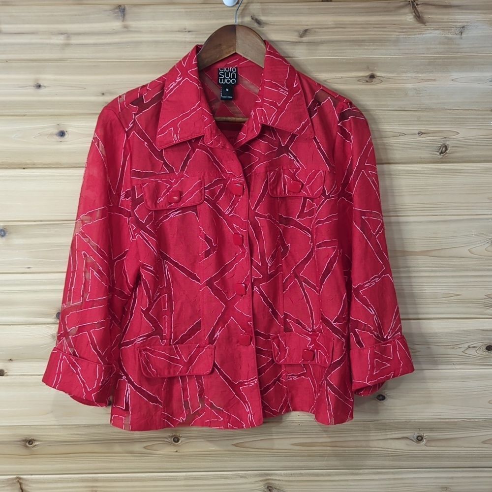 Clara Sun Woo Jacket Womens Medium Red Geometric‎ Lightweight Jacket